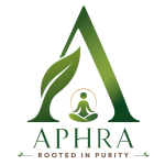 APHRA logo: a large green letter A with a leaf motif and a meditating figure inside a circle, plus the slogan 'Rooted in Purity'.